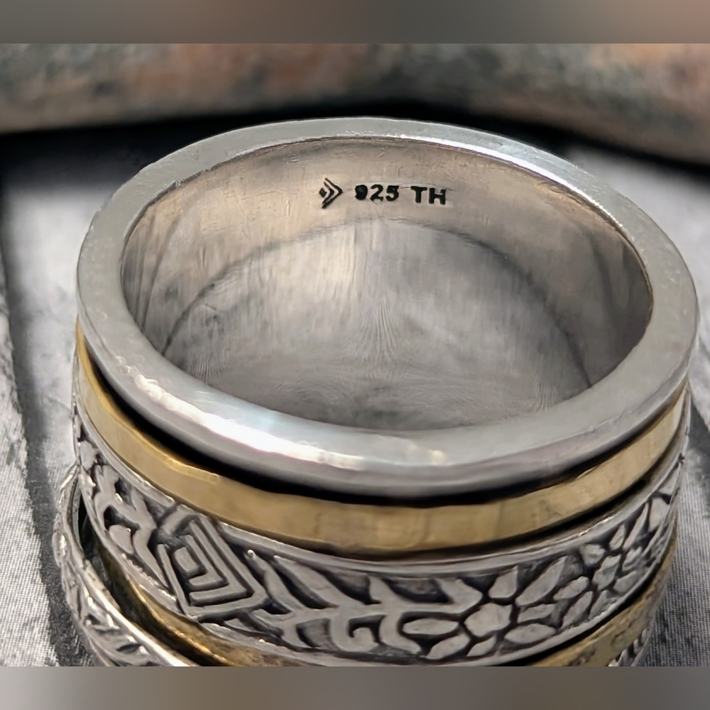 ***SOLD***Silpada Floral Twirl Sterling Silver and Brass Spinner Ring - Picture 5 of 10